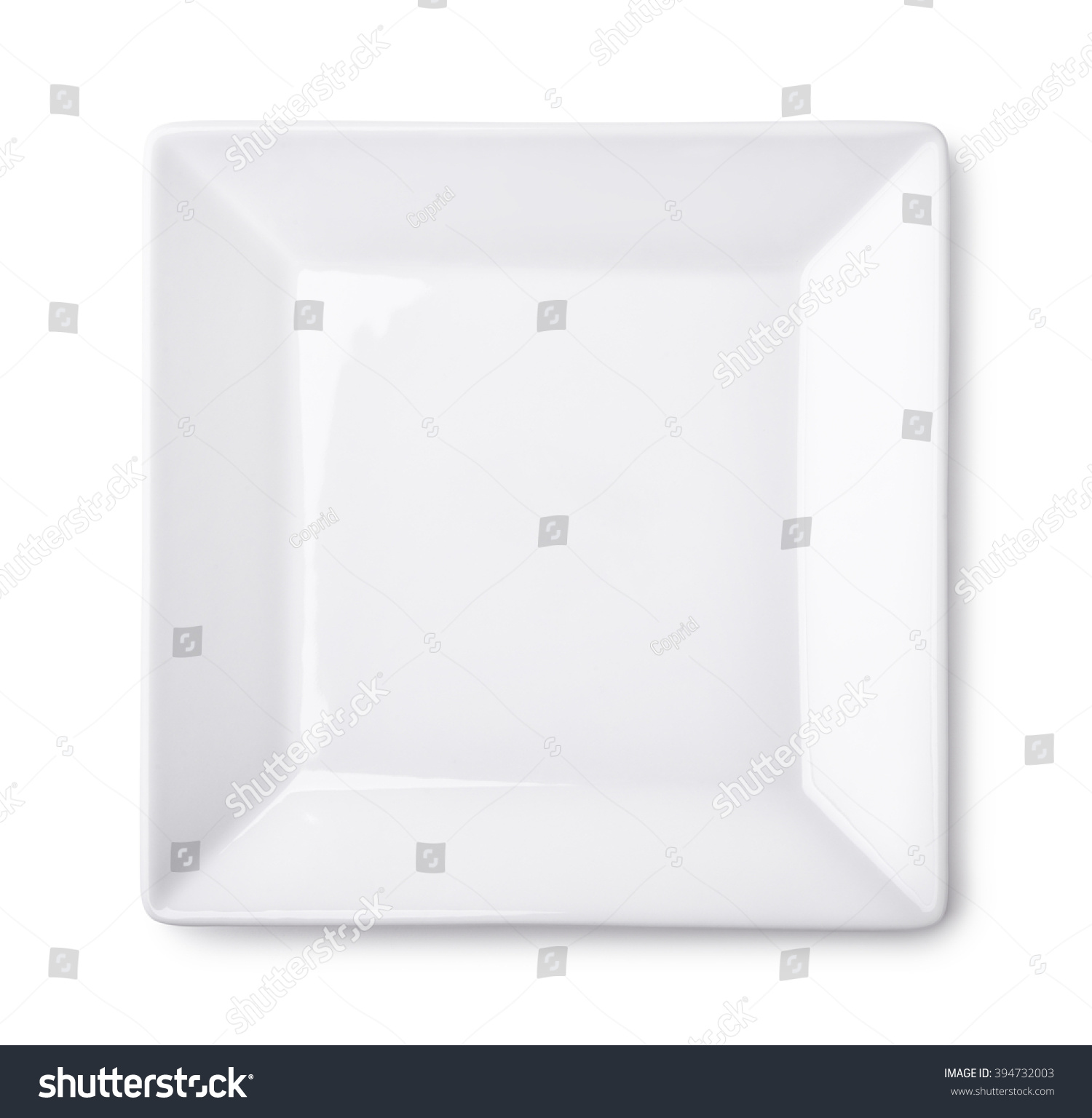 Top view of empty square plate isolated on white #394732003