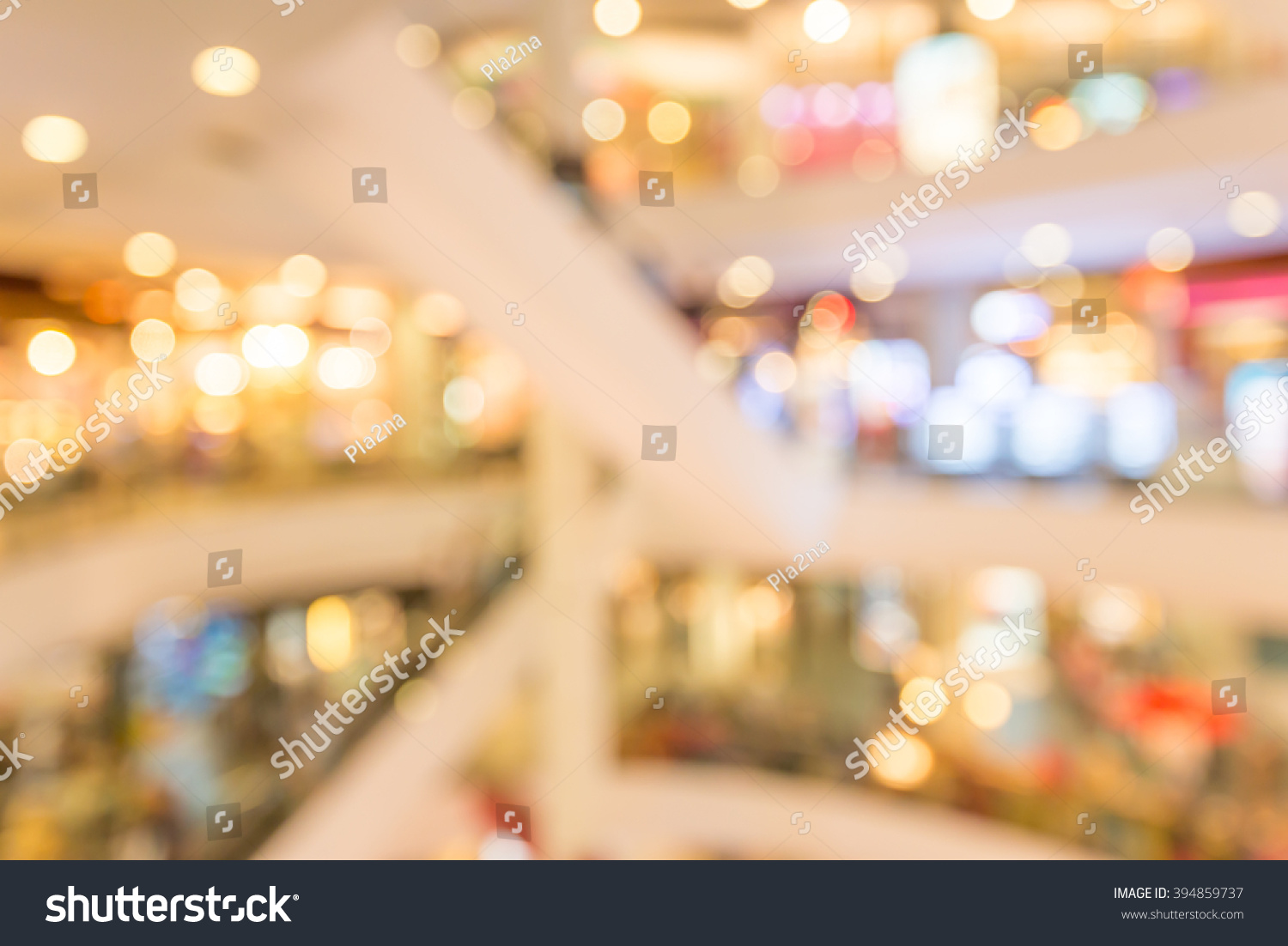 Department store shopping mall blur background with bokeh - Warm lighting decoration #394859737