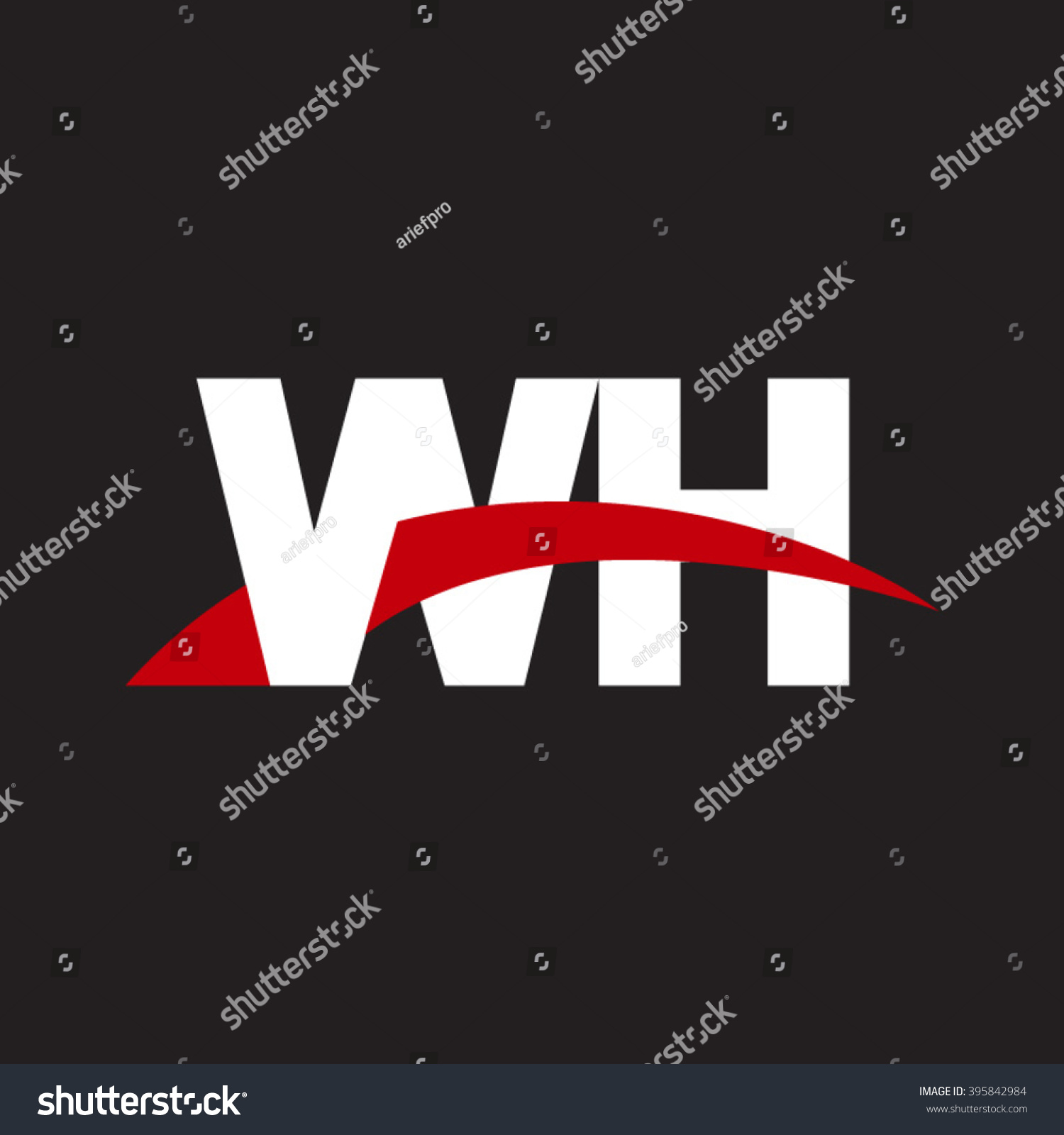 WH initial overlapping swoosh letter logo white - Royalty Free Stock ...