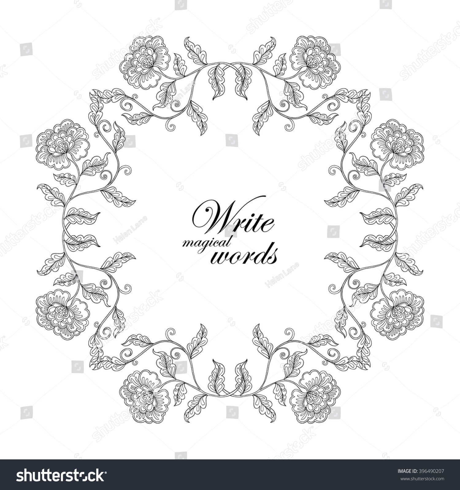 Decorative Vintage Flowers Frame Border With Space For Any Text Coloring Book Adult And Older Children Page Vector Illustration Stock