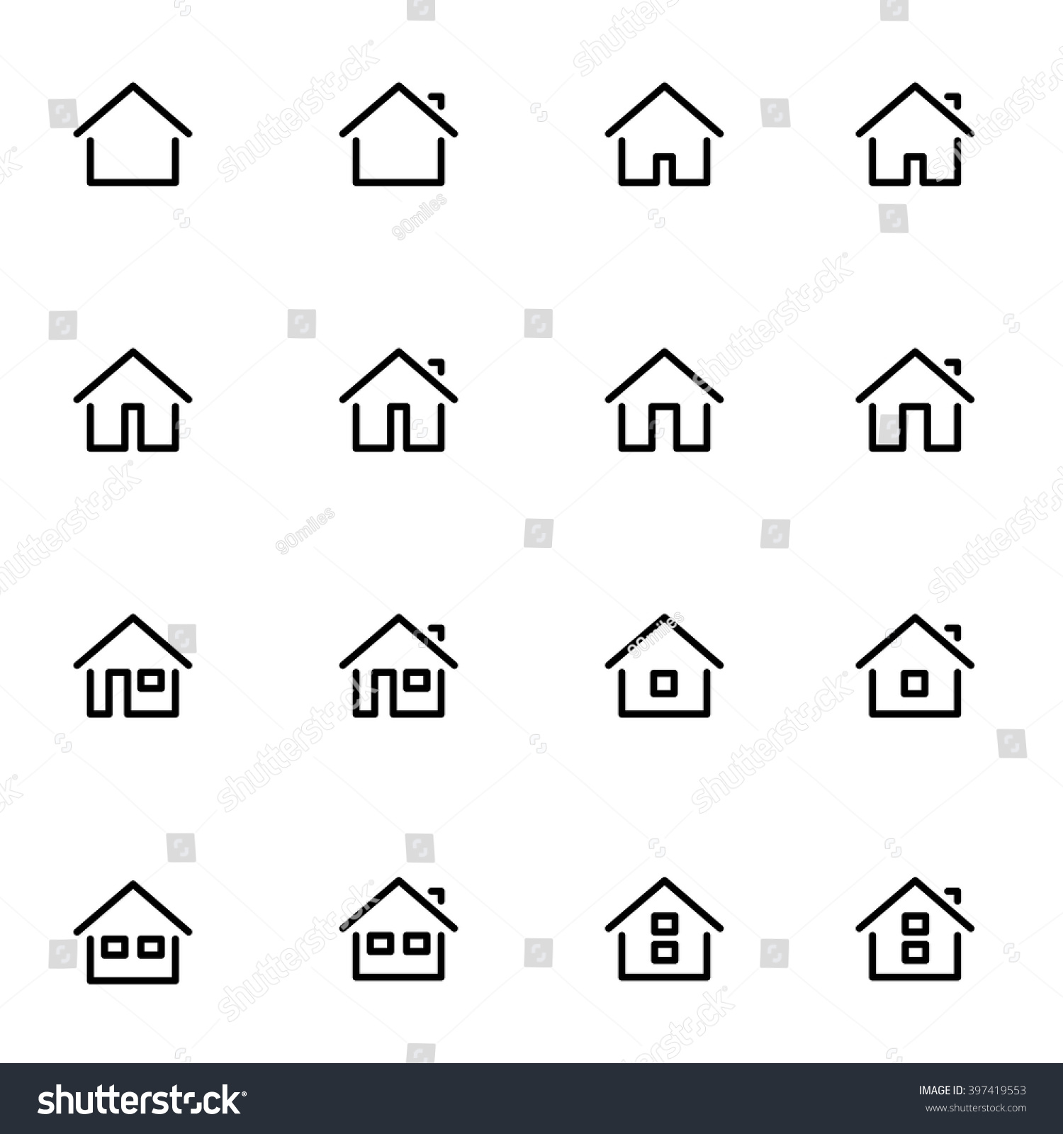 Set 1 of line icons representing house Vector Illustration. House and home simple symbols #397419553