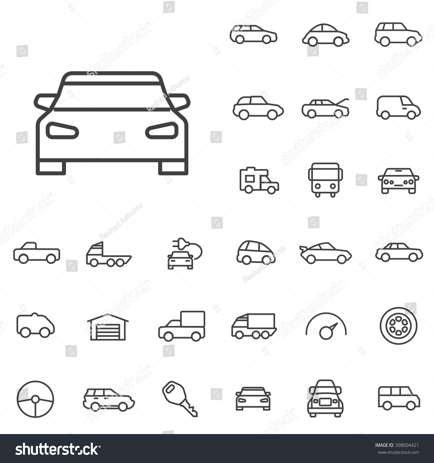 Linear car icons set. Universal car icon to use in web and mobile UI, car basic UI elements set #398004421