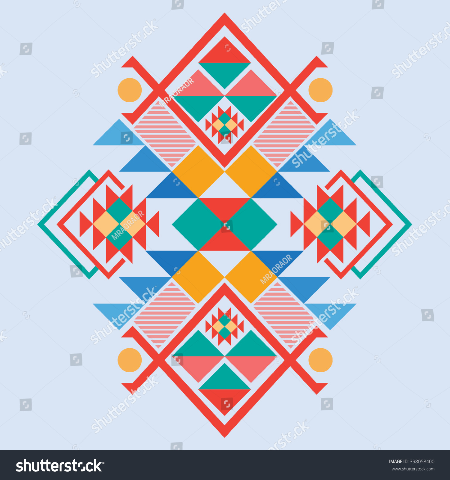 Vector Aztec stile tribal elements, ethnic design mix geometric textile with light blue color background #398058400