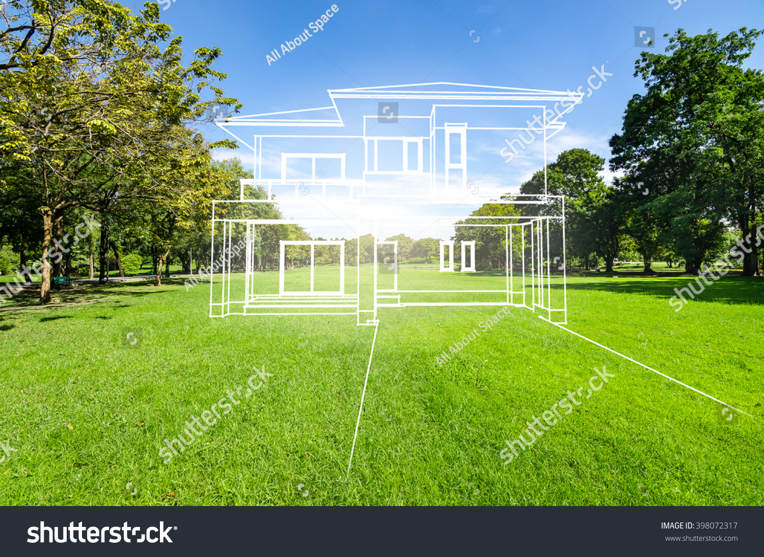 concept of dream house on green grass filed #398072317