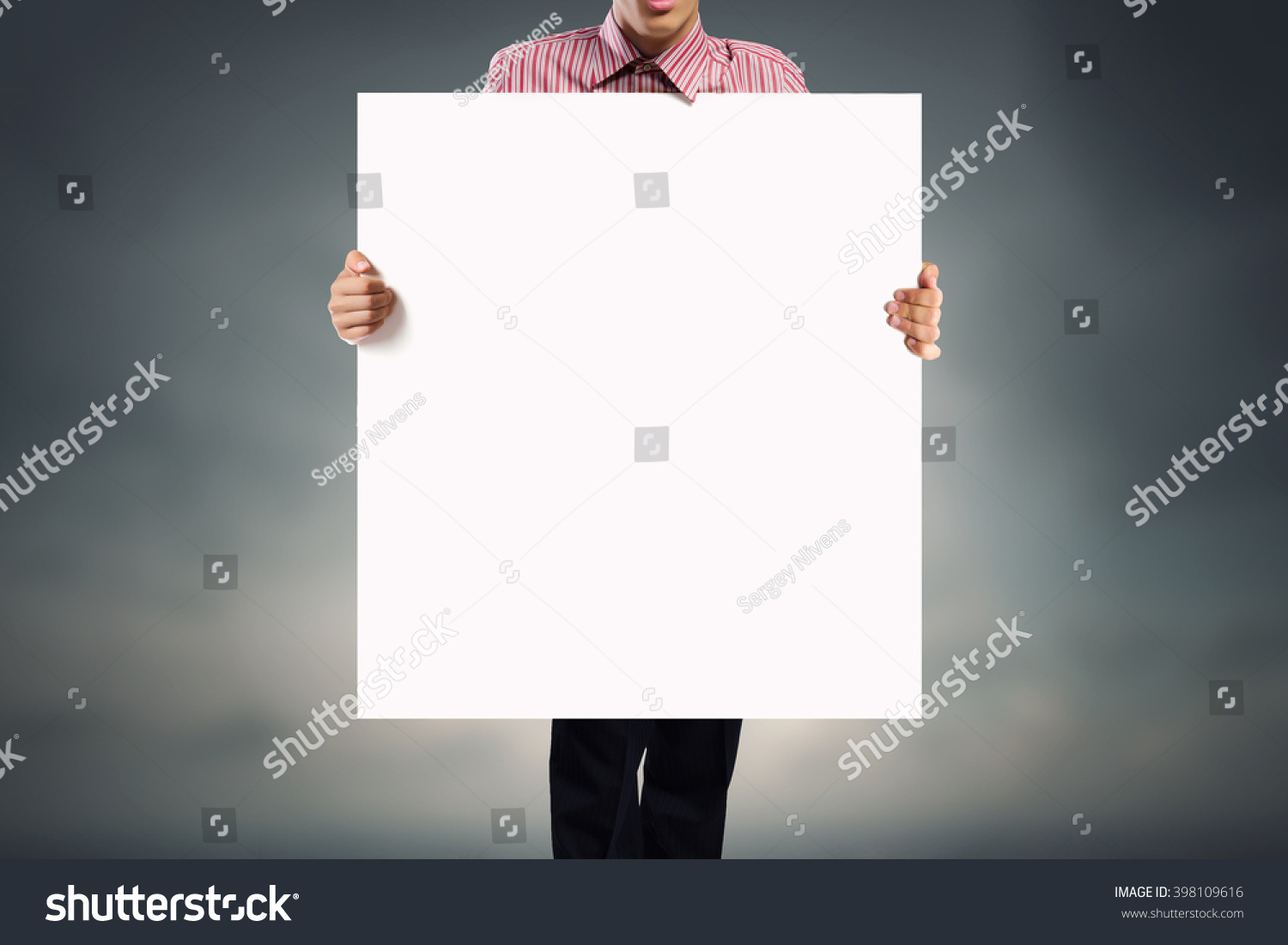 Man with empty banner #398109616