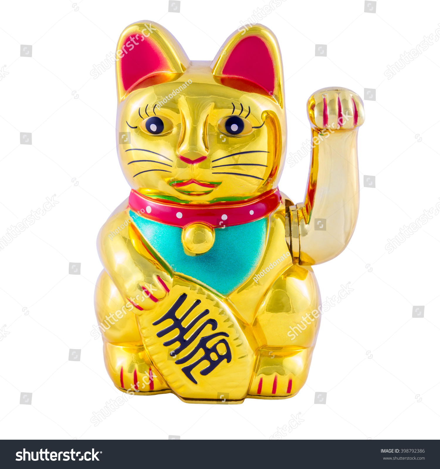 Isolated Golden Maneki Neko Japan Lucky Cat #398792386