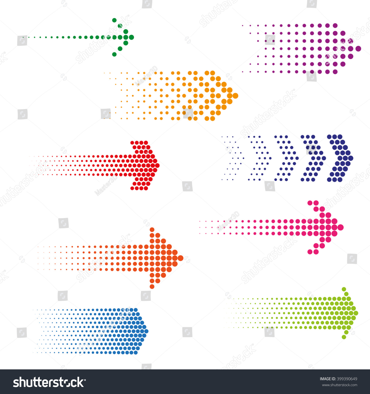 Set of dotted arrows. Halftone effect vector templates #399390649