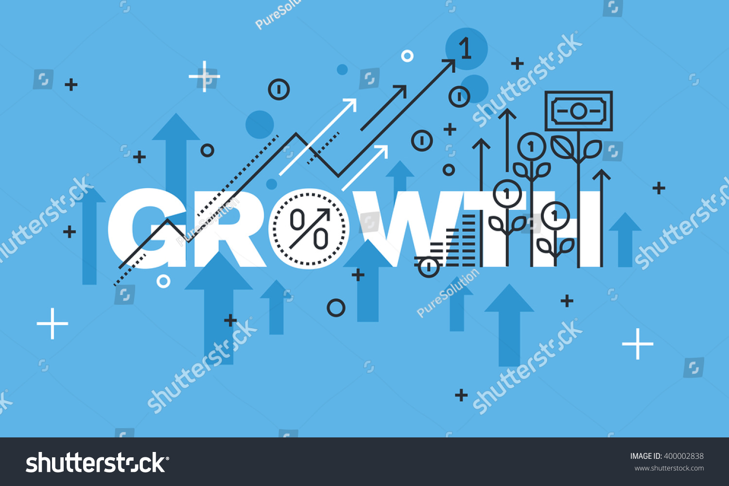 Modern thin line design concept for GROWTH website banner. Vector illustration concept for business success, financial results, banking, earnings growth and revenue, stock market.