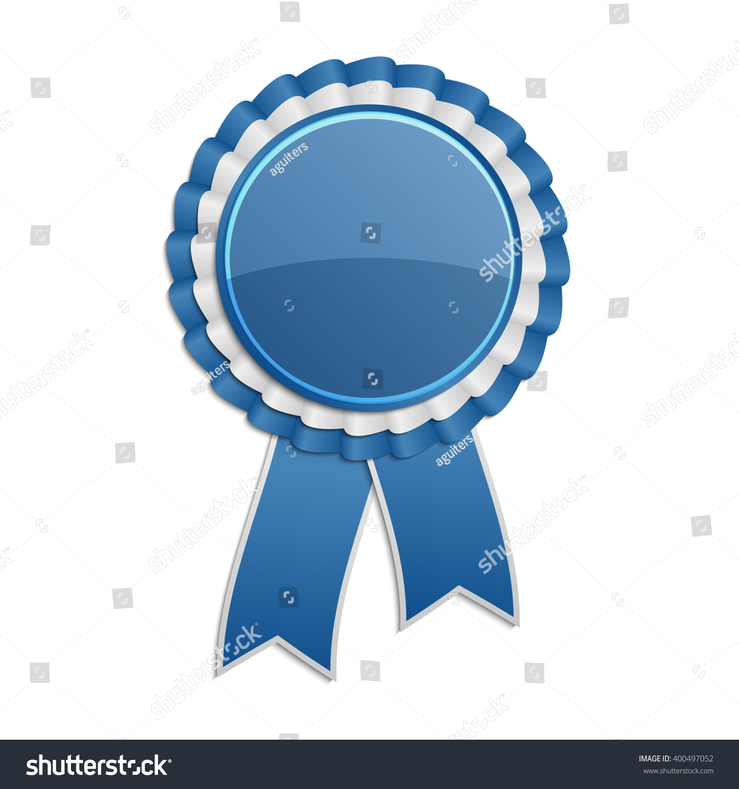 Blue award rosette with ribbon - Royalty Free Stock Vector 400497052 ...