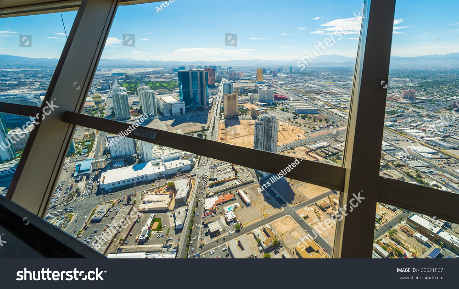 Las Vegas cityscape panorama from the top of the Stratosphere Tower with architectural details, Las Vegas, USA #400621867