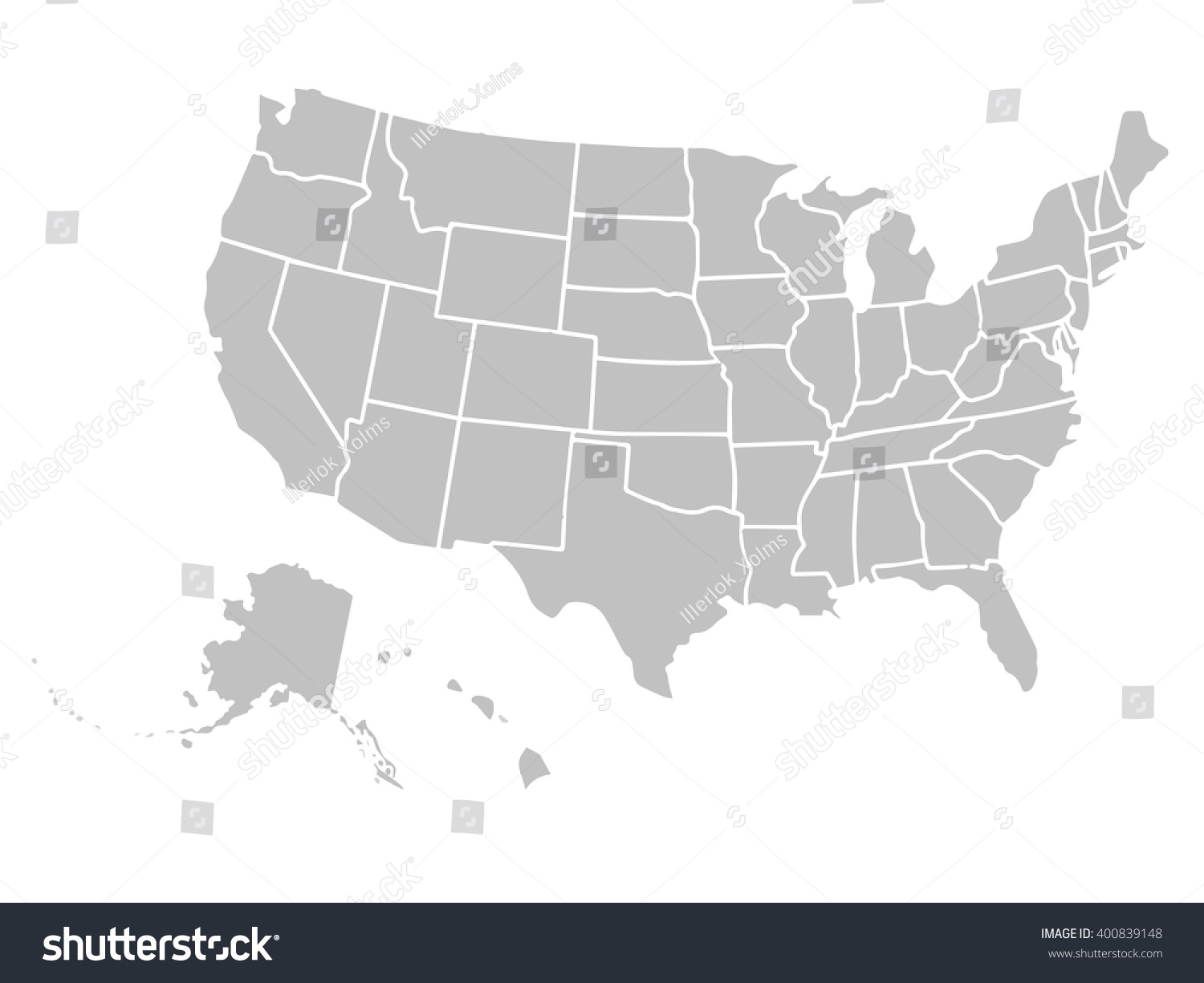 Blank similar USA map isolated on white background. United States of America country. Vector template for website, design, cover, infographics. Graph illustration. #400839148