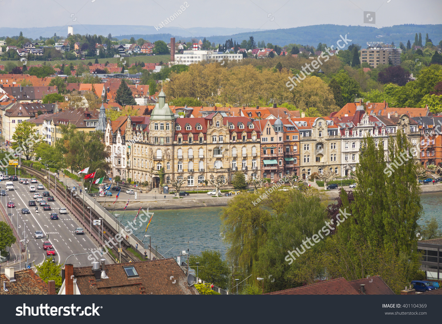 Aerial view of Konstanz city, Baden-Wurttemberg state, Germany #401104369