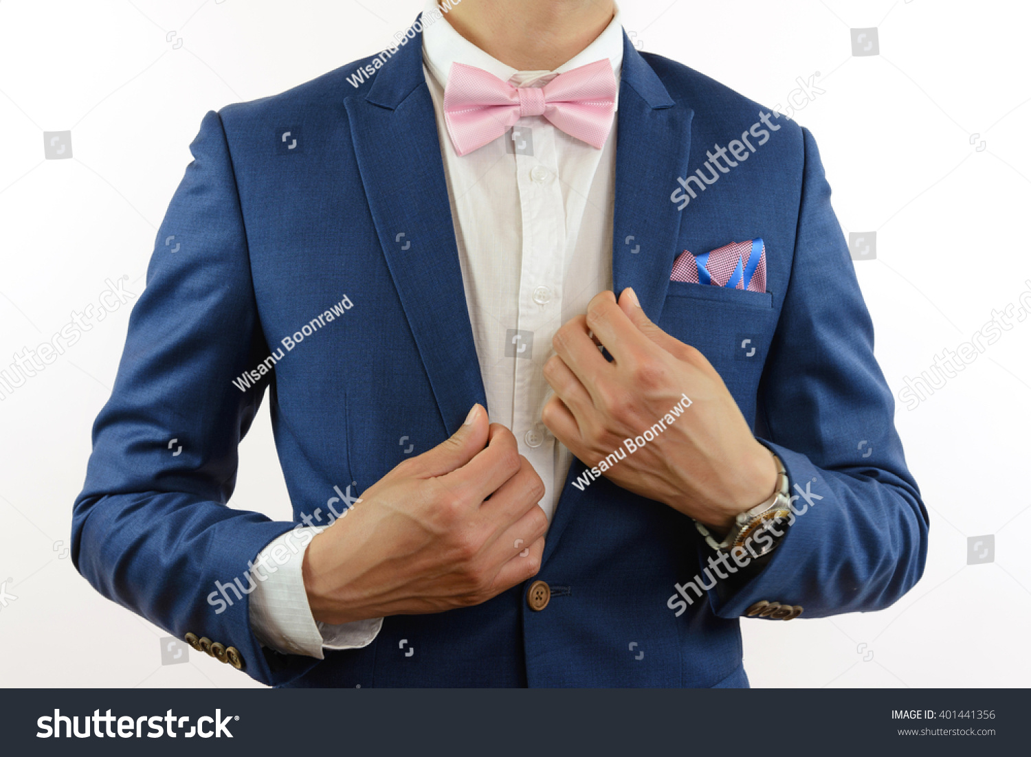 Man In Blue Suit Carry Flowers Stock Photo By