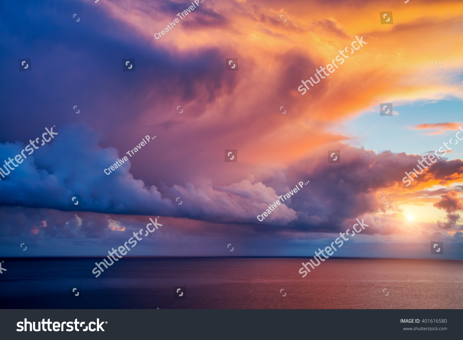 Fantastic view of the dark overcast sky. Dramatic and picturesque morning scene. Location: cape Capo Zafferano. Island Sicilia, Italy, Europe. Mediterranean and Tyrrhenian sea. Beauty world. #401616580