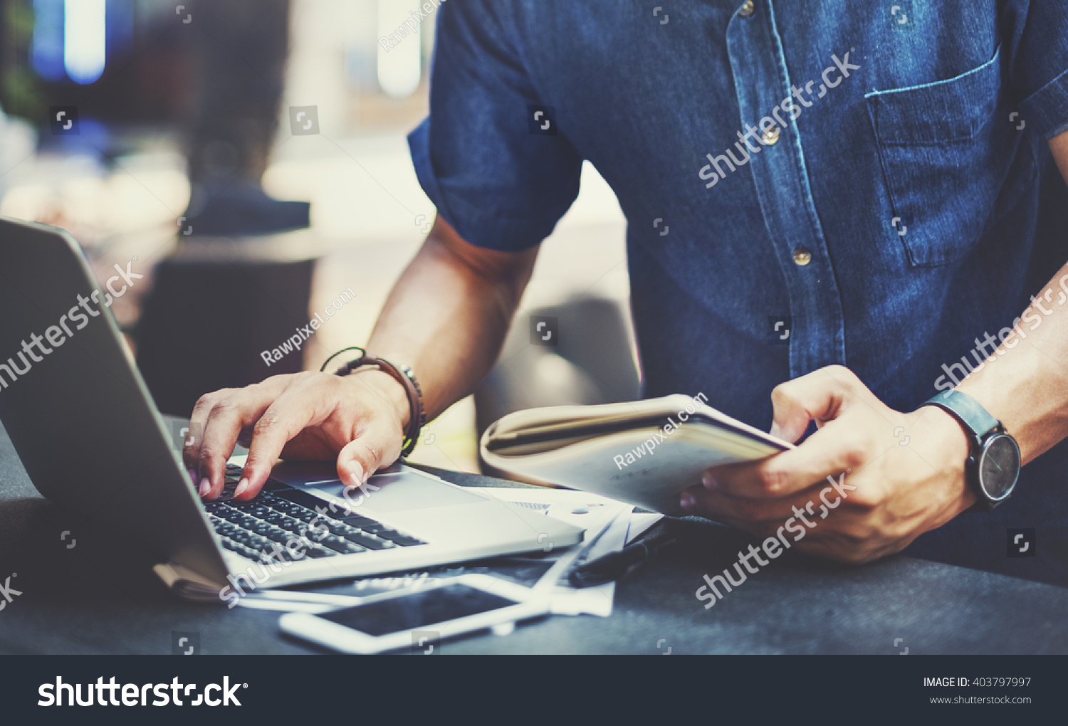 Man Working Laptop Connecting Networking Concept #403797997