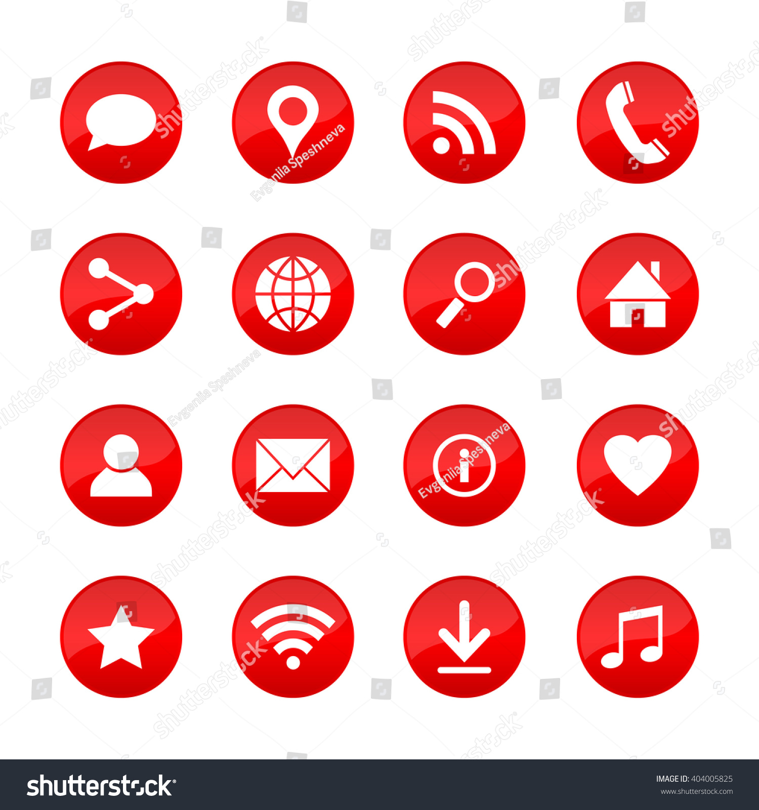 Set of universal web icons for media, communication, business, mobile and  meteorology. Collection of different elements on red circle buttons. Vector illustration. #404005825