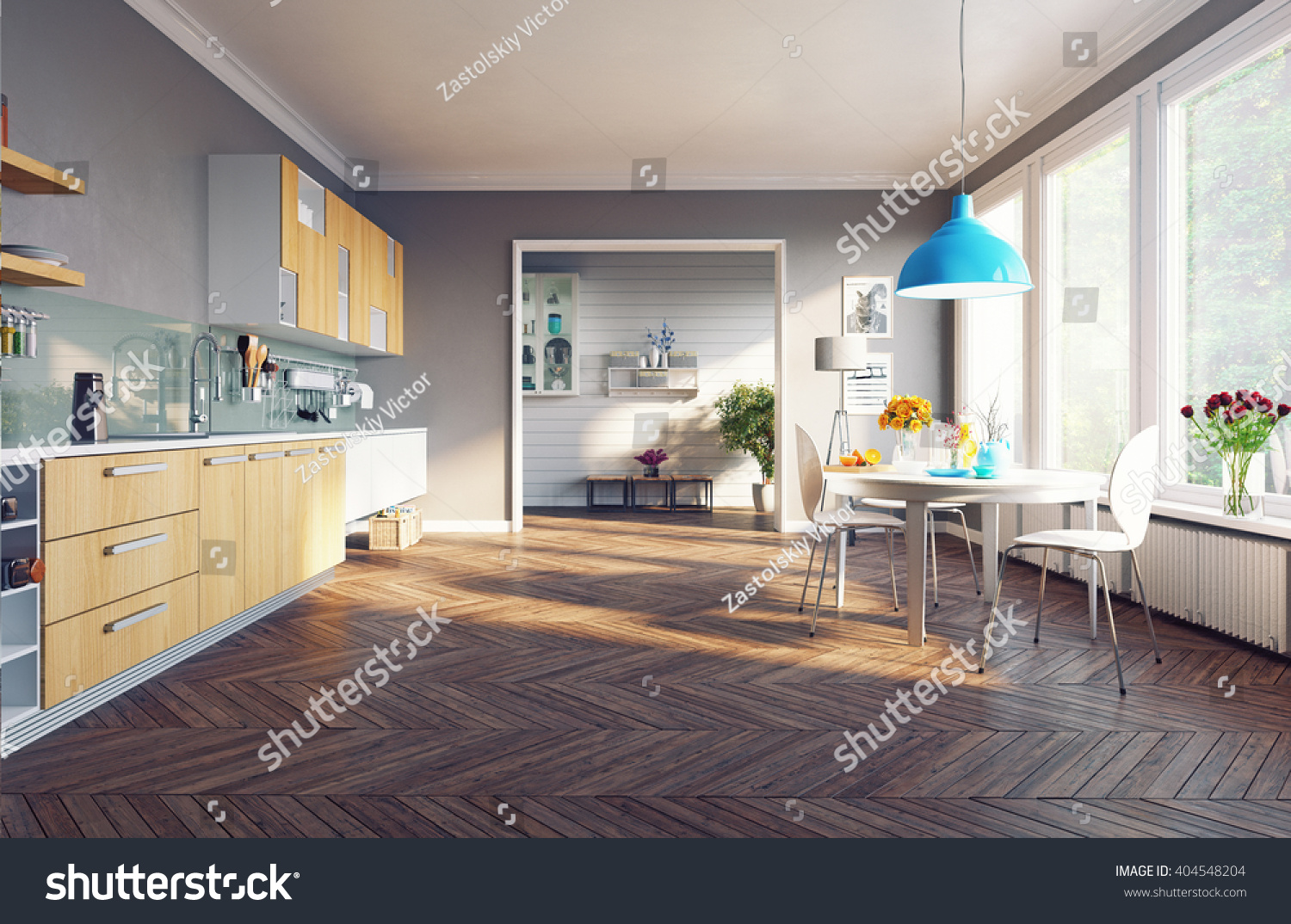 modern kitchen interior. 3d concept #404548204