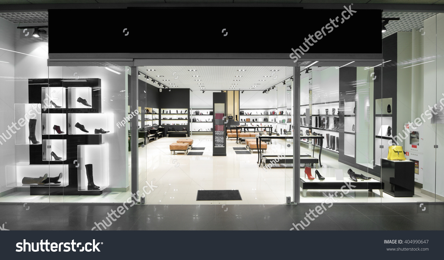 bright and fashionable window of modern European store #404990647
