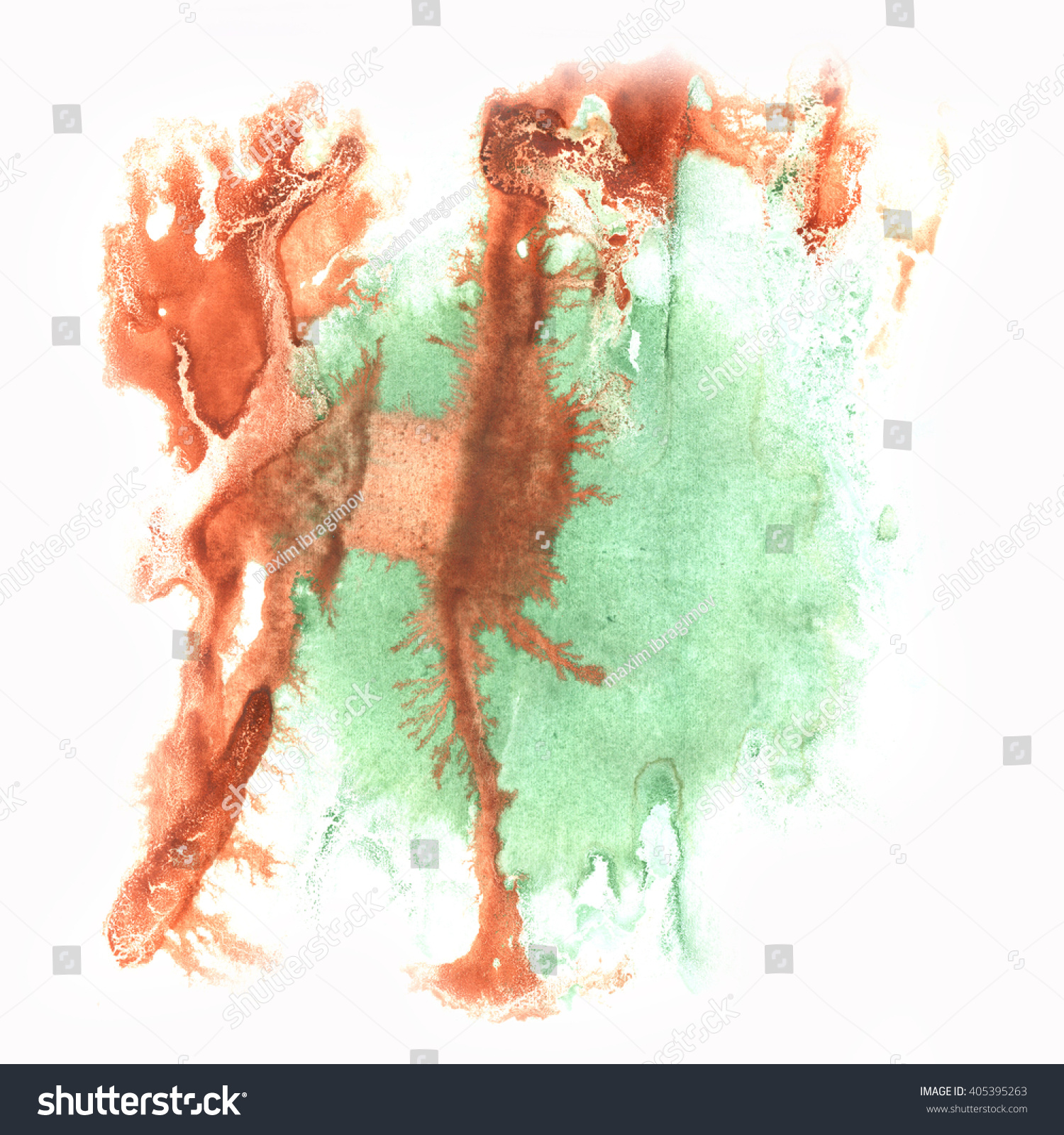 ink splatter watercolour dye liquid watercolor macro spot blotch brown green texture isolated on white background #405395263