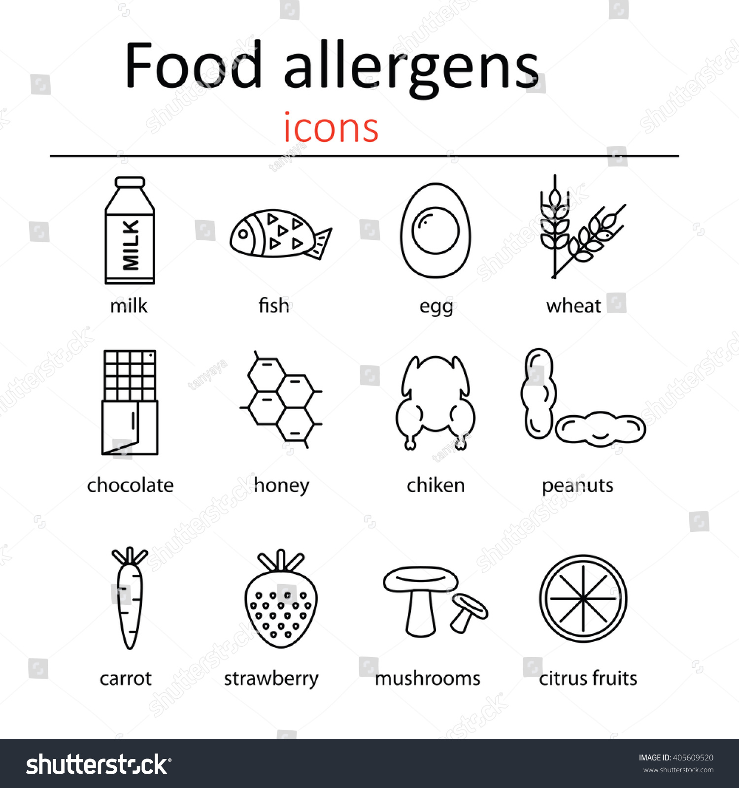 Set Of Icons Of Food Allergens. Vector - Royalty Free Stock Vector ...