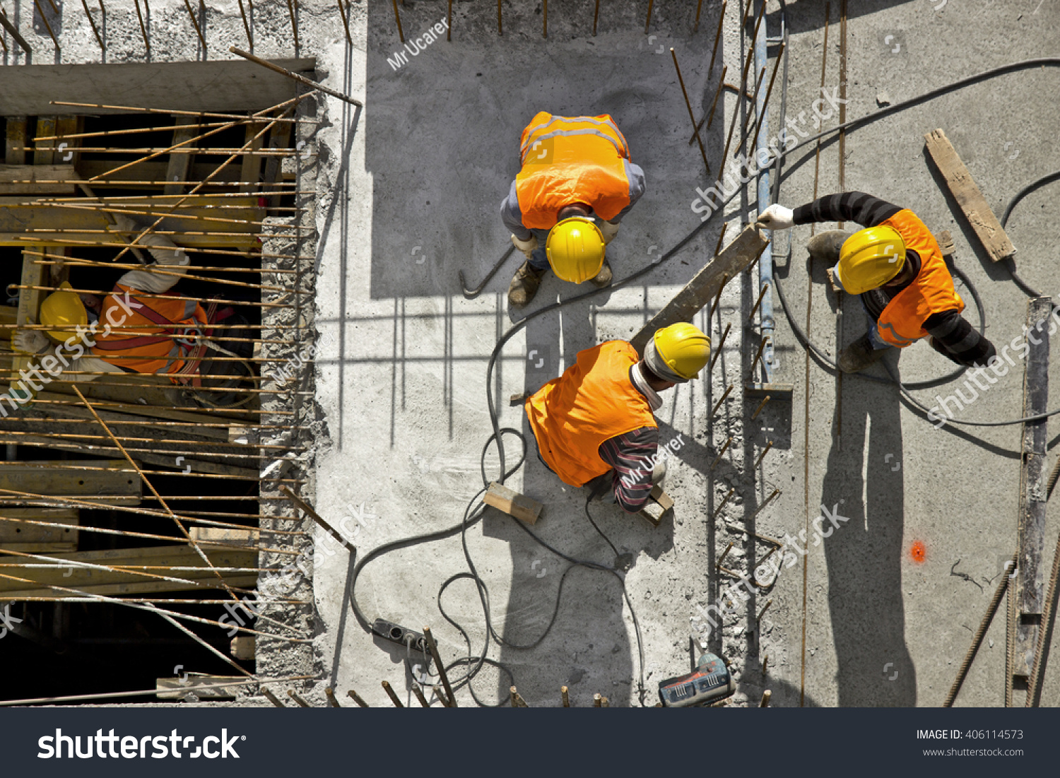 Construction site workers - aerial - Top View #406114573