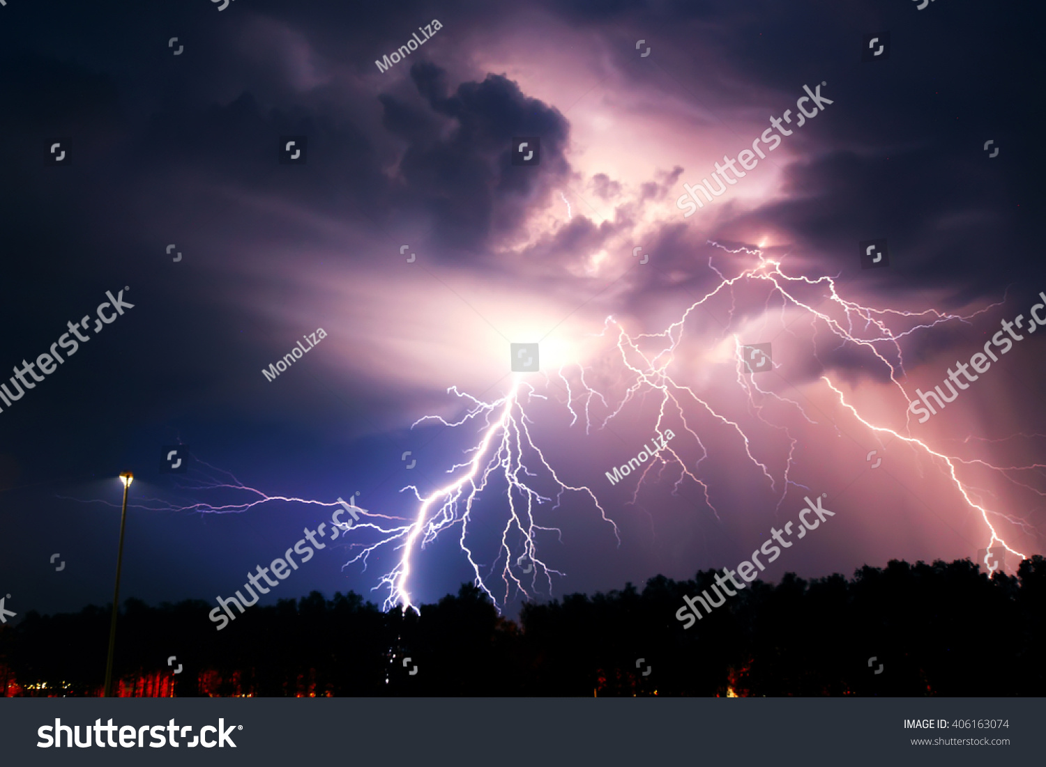 Lightning with dramatic clouds (composite image). Night thunder-storm #406163074