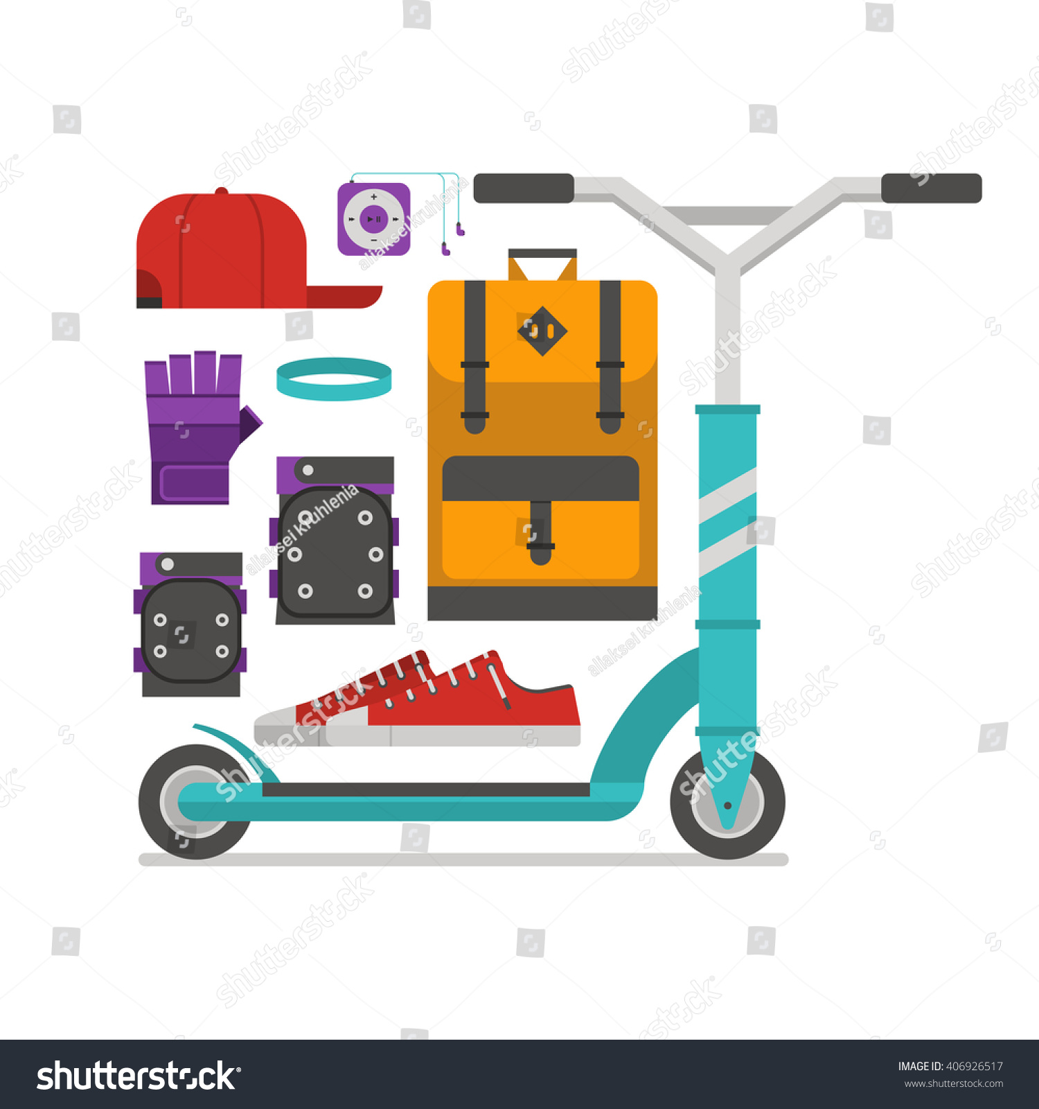 Roller scooter equipment set. Kickbike lifestyle - Royalty Free Stock ...