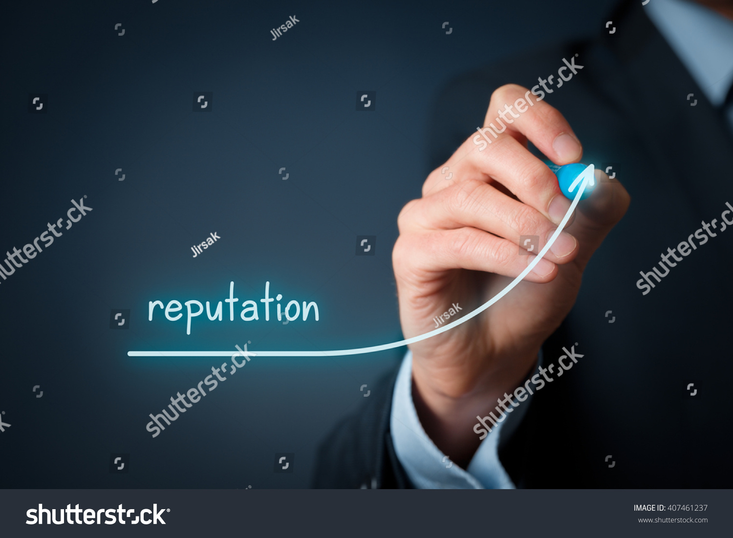 Corporate reputation improvement concept. Businessman (o PR specialist) plan to improve reputation of his company.
 #407461237