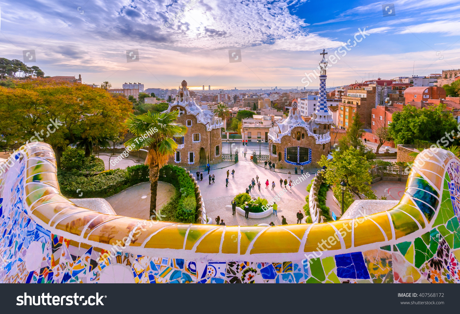 View of the city from Park Guell in Barcelona #407568172