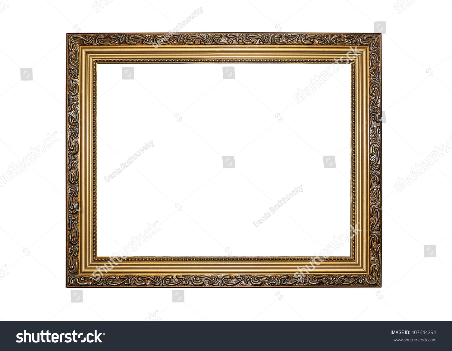 Gold color picture frame isolated on white. #407644294