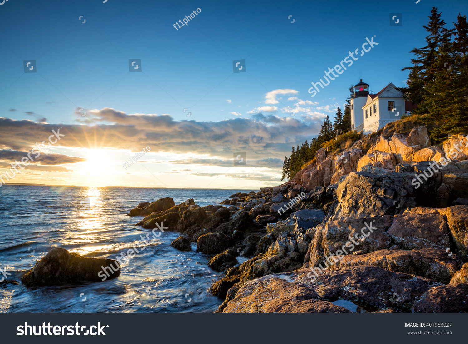 Bass Harbor Lighthouse at sunset Acadia National Park, Maine USA