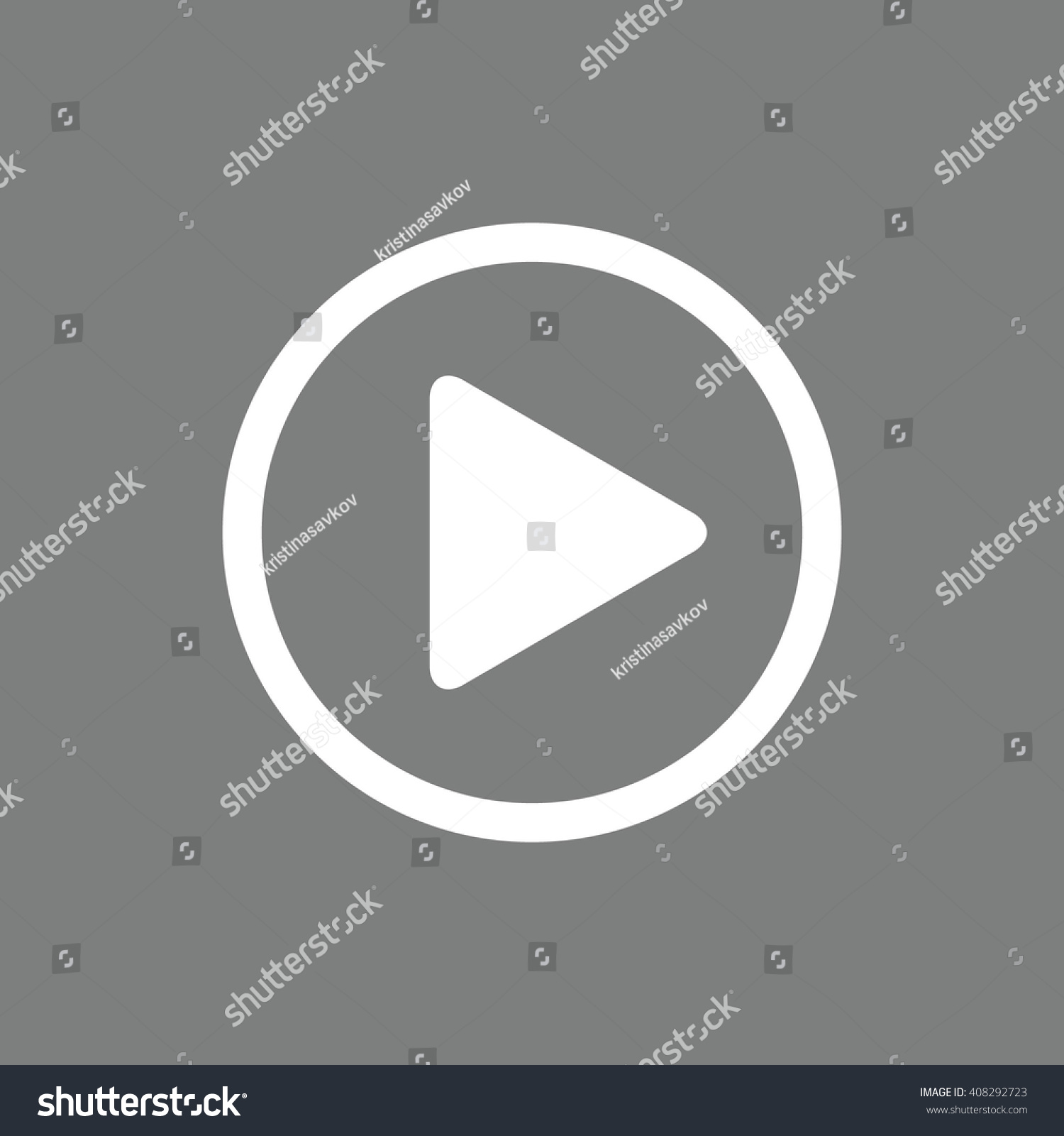 White play button vector icon. Gray background #408292723