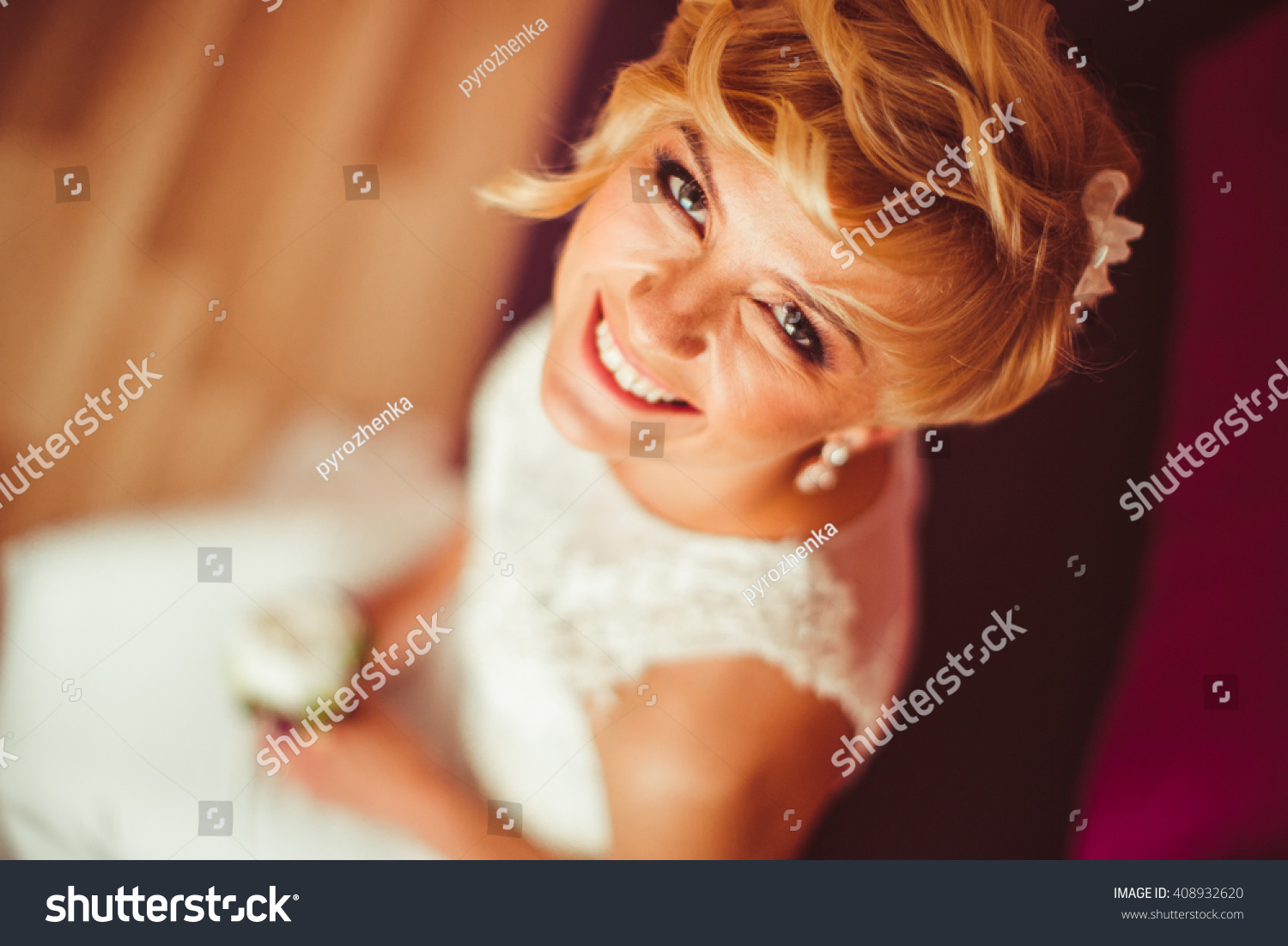 smiling happy wonderful bride pose to photographer #408932620