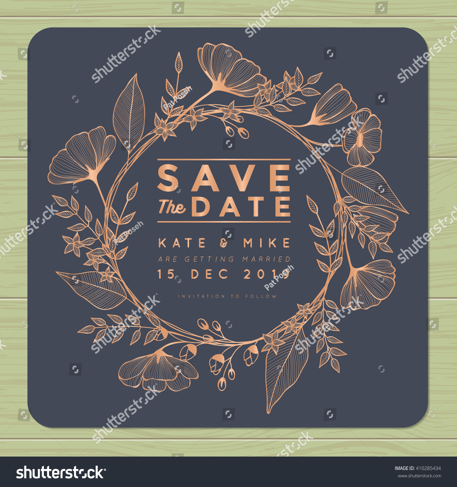 Save the date, wedding invitation card with wreath flower template. Flower floral background. Vector illustration. #410285434