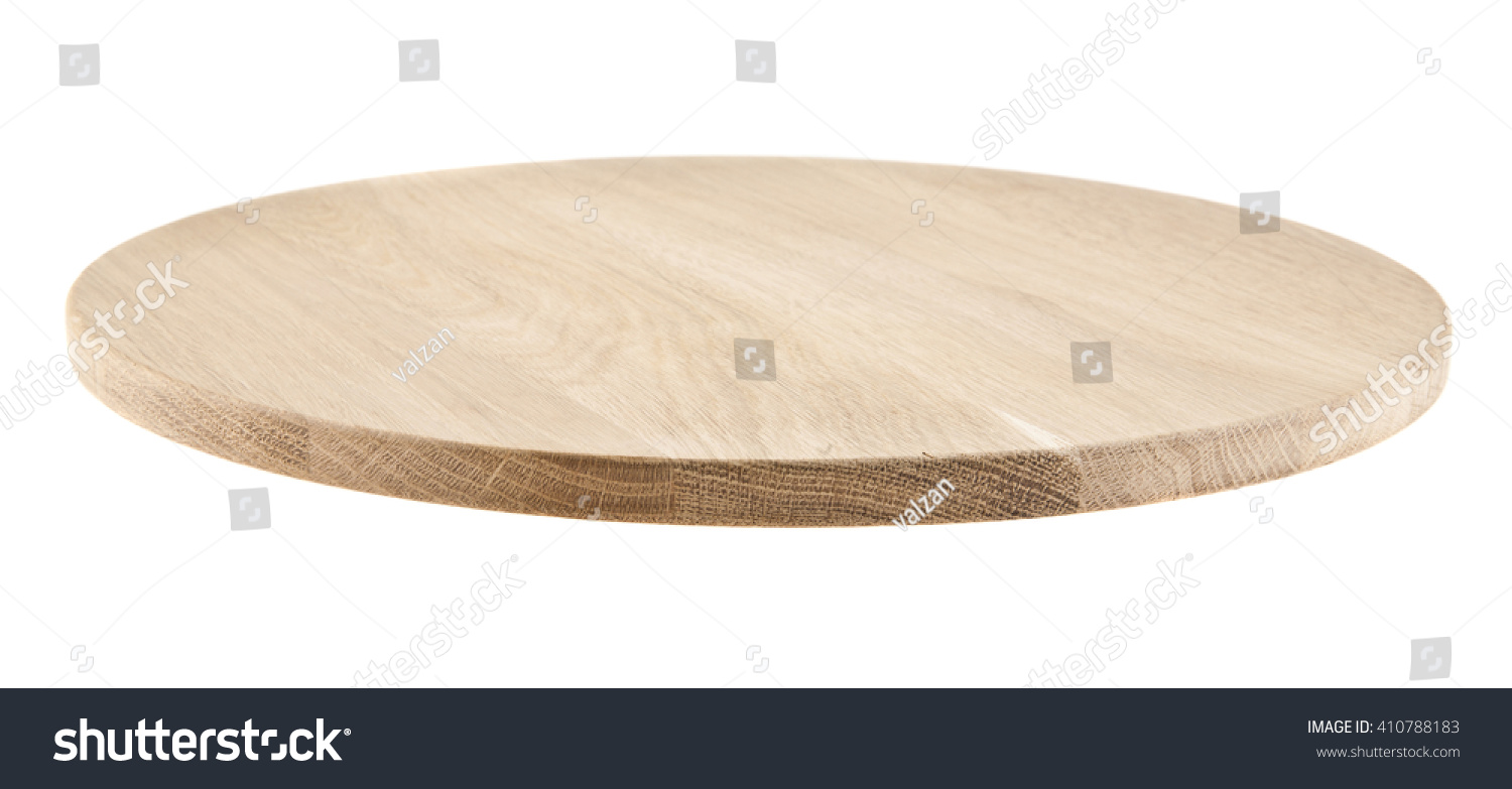 round cutting Board isolated on white background. Closeup #410788183