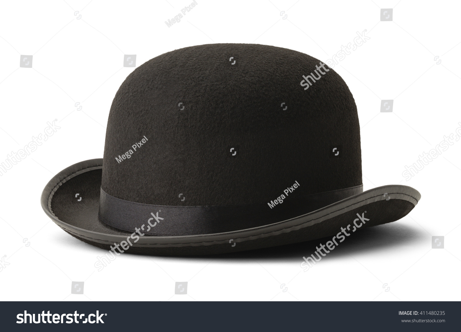 Black Bowler Hat Side View Isolated on White Background. #411480235