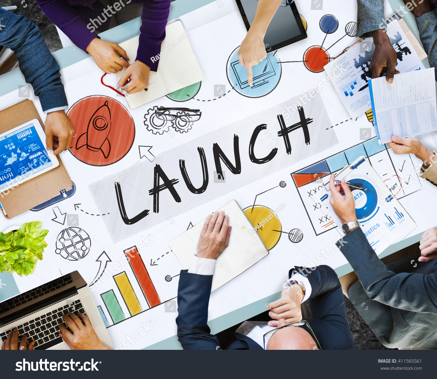 Launch Growth Analysis Data Information Start up Concept #411565561