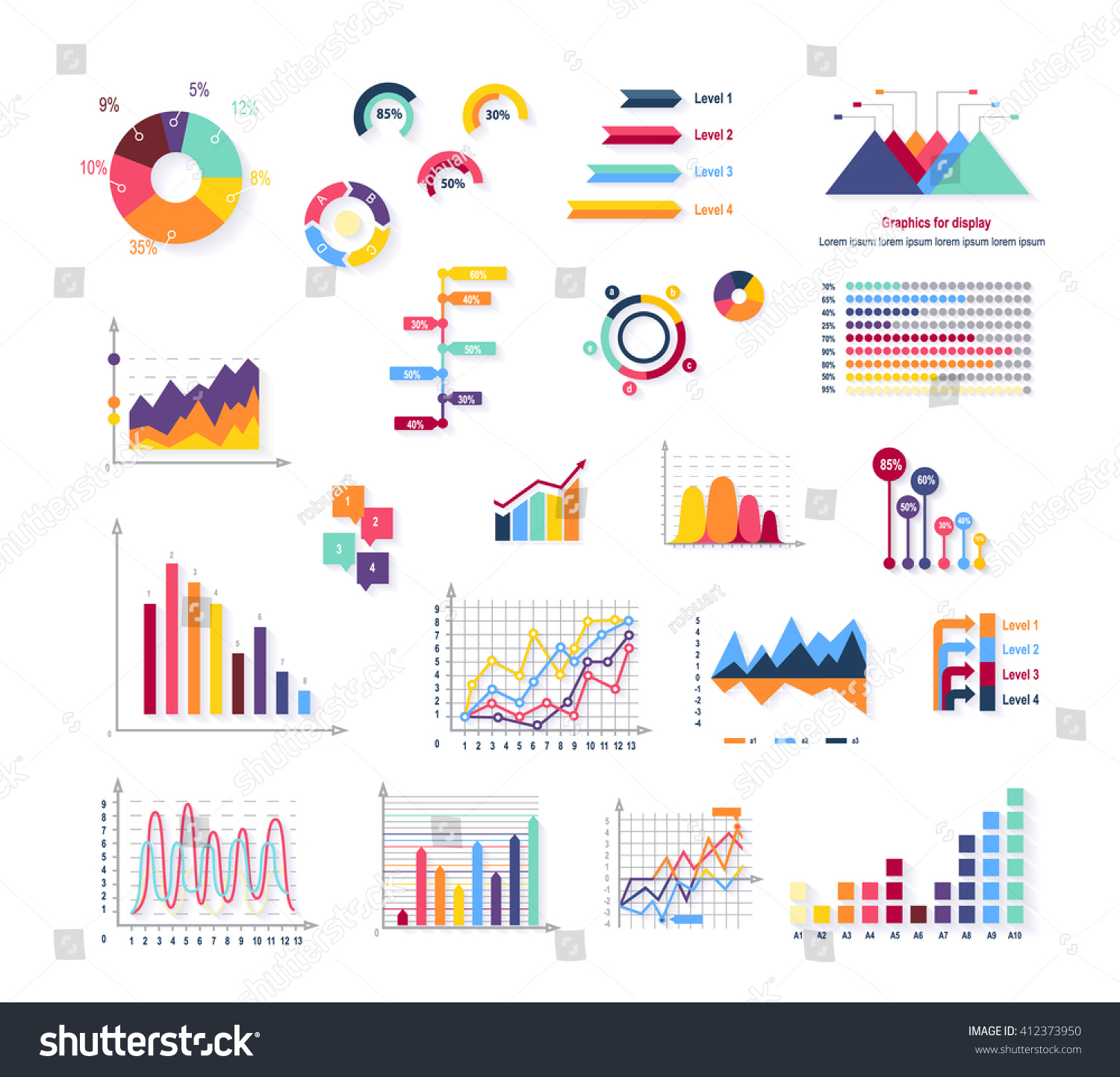 Data tools finance diagram and graphic. Chart and graphic, business diagram data finance, graph report, information data statistic, infographic analysis tools vector illustration #412373950