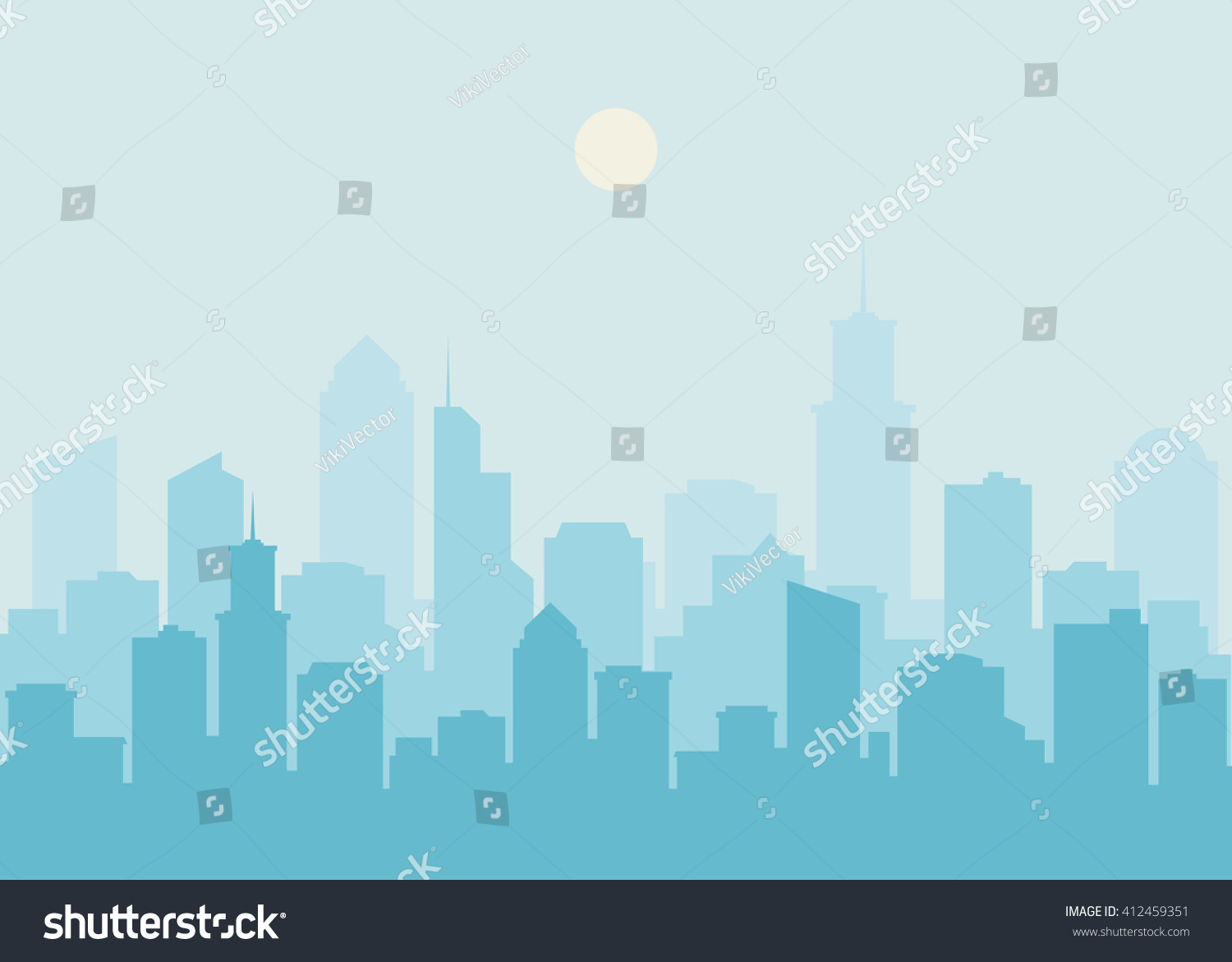 City skyline vector illustration. Urban landscape. Daytime cityscape in flat style.   #412459351
