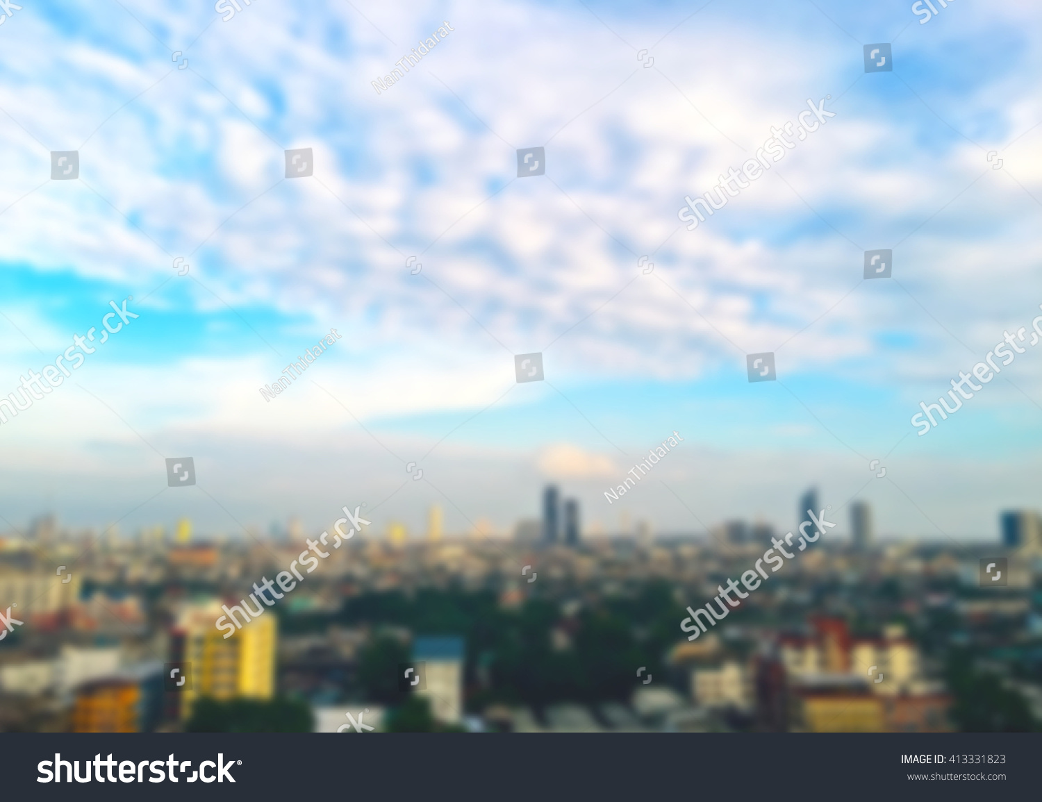 Blur image of the top view of the city of Bangkok, Thailand. #413331823