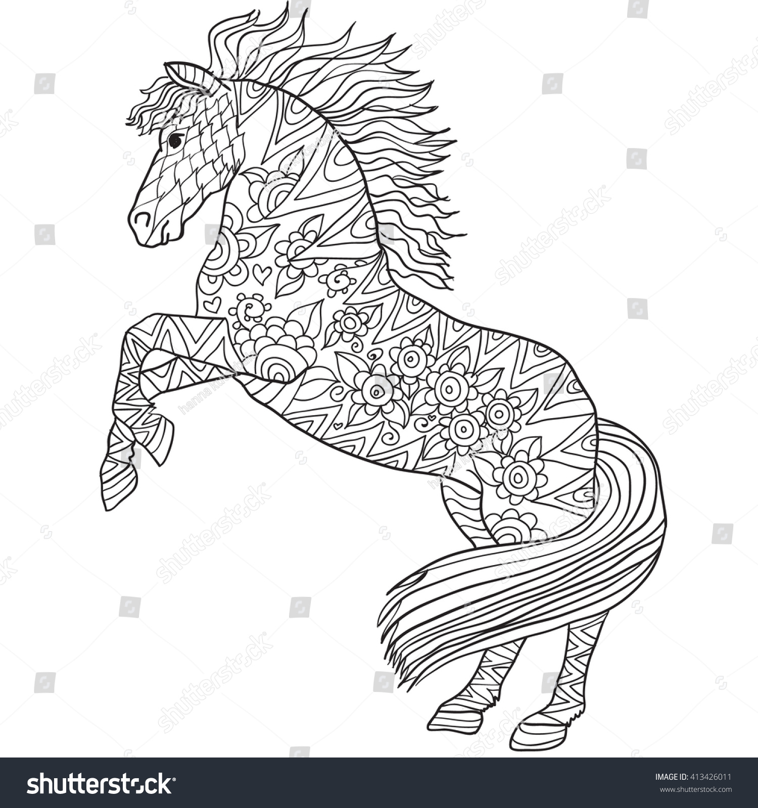 Hand Drawn Coloring Pages With Horse Royalty Free Stock Vector 413426011 Avopix Com