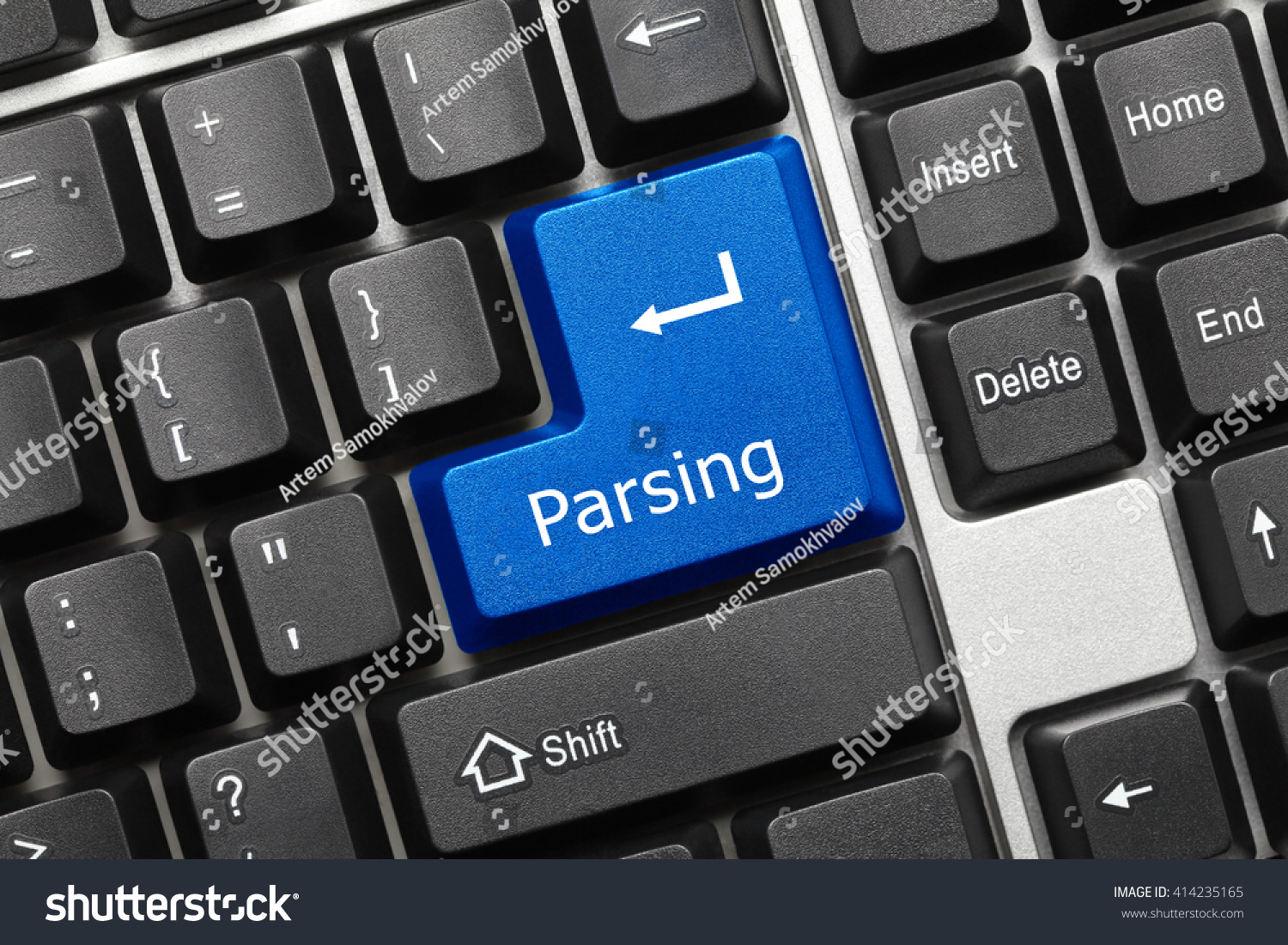 Close-up view on conceptual keyboard - Parsing (blue key) #414235165