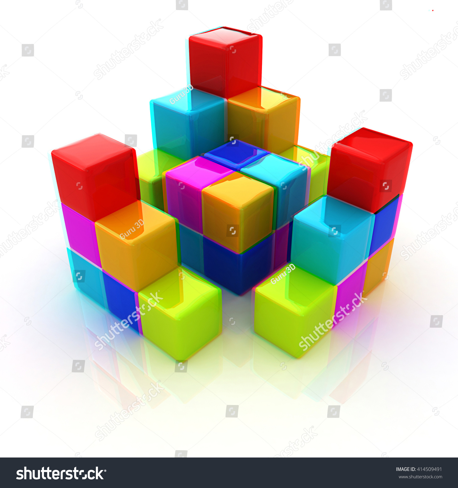 colorful block diagram. 3D illustration. Anaglyph. View with red/cyan glasses to