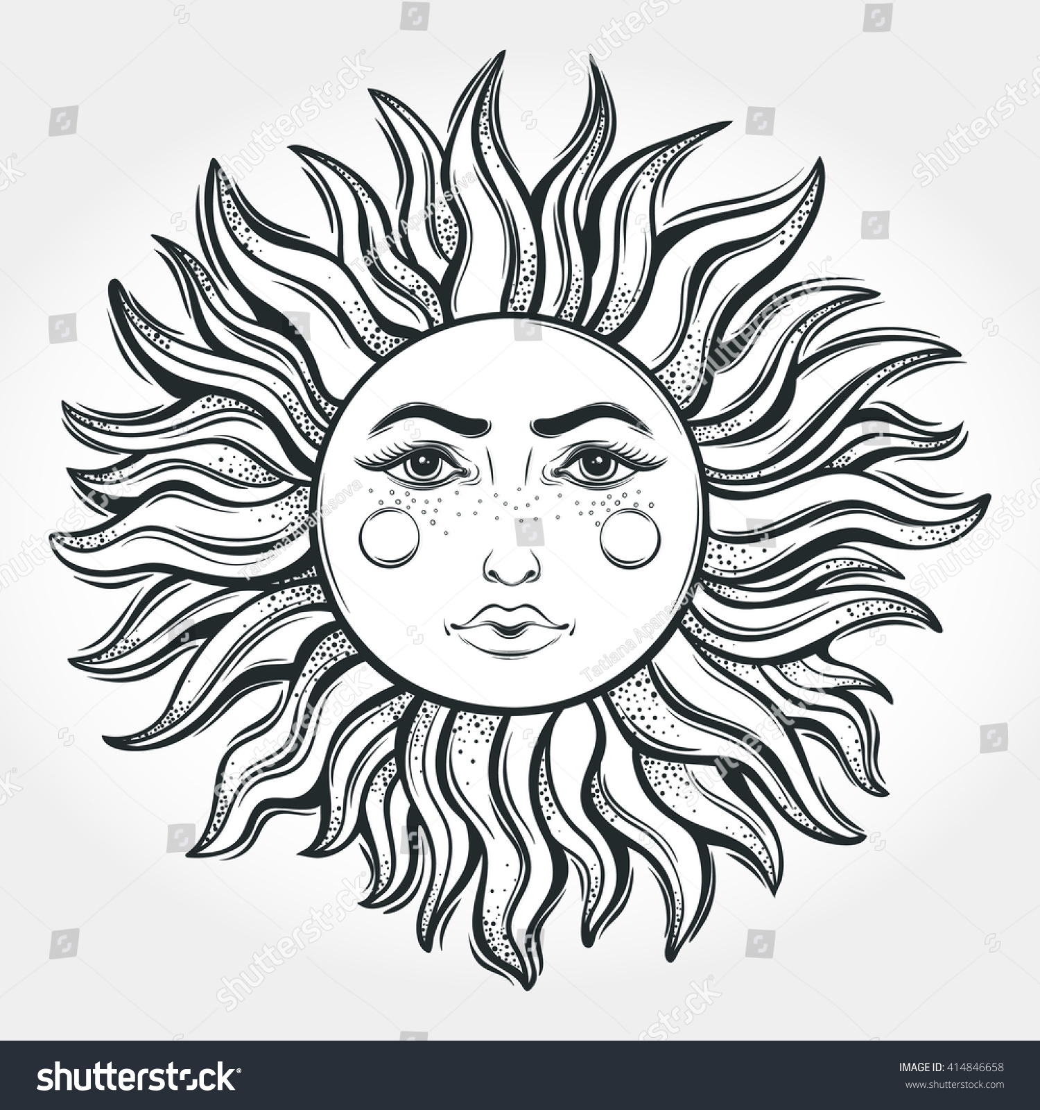 Bohemian Hand Drawn Sun Tattoo Design Vector Royalty Free Stock Vector Avopix Com
