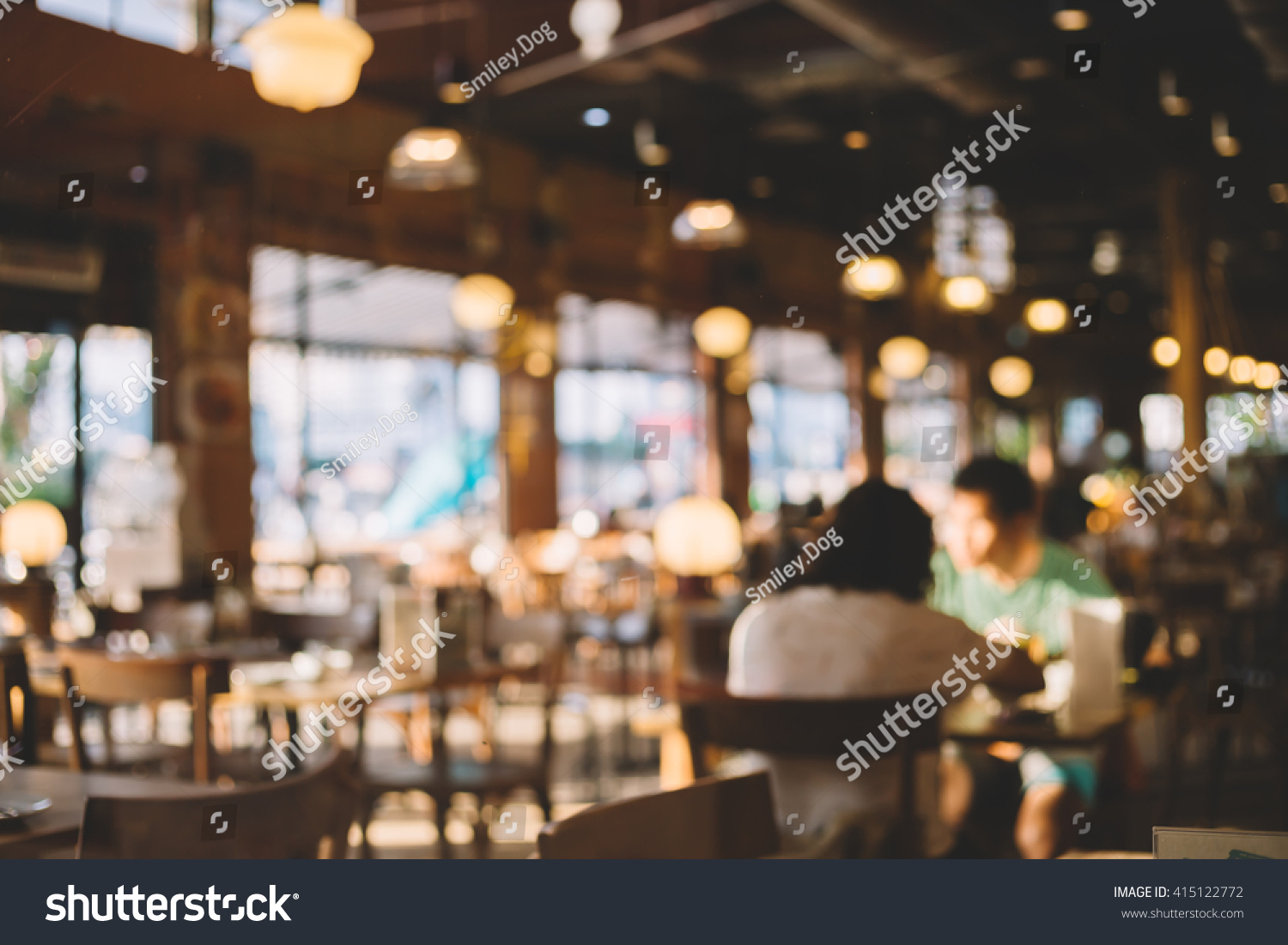 Blurred background of restaurant with people. #415122772