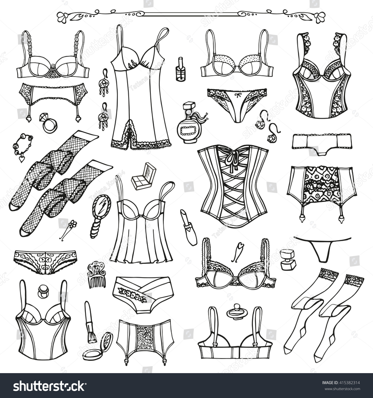 Lingerie Woman Underwear Set Vector Hand Drawn Royalty Free Stock Vector Avopix Com