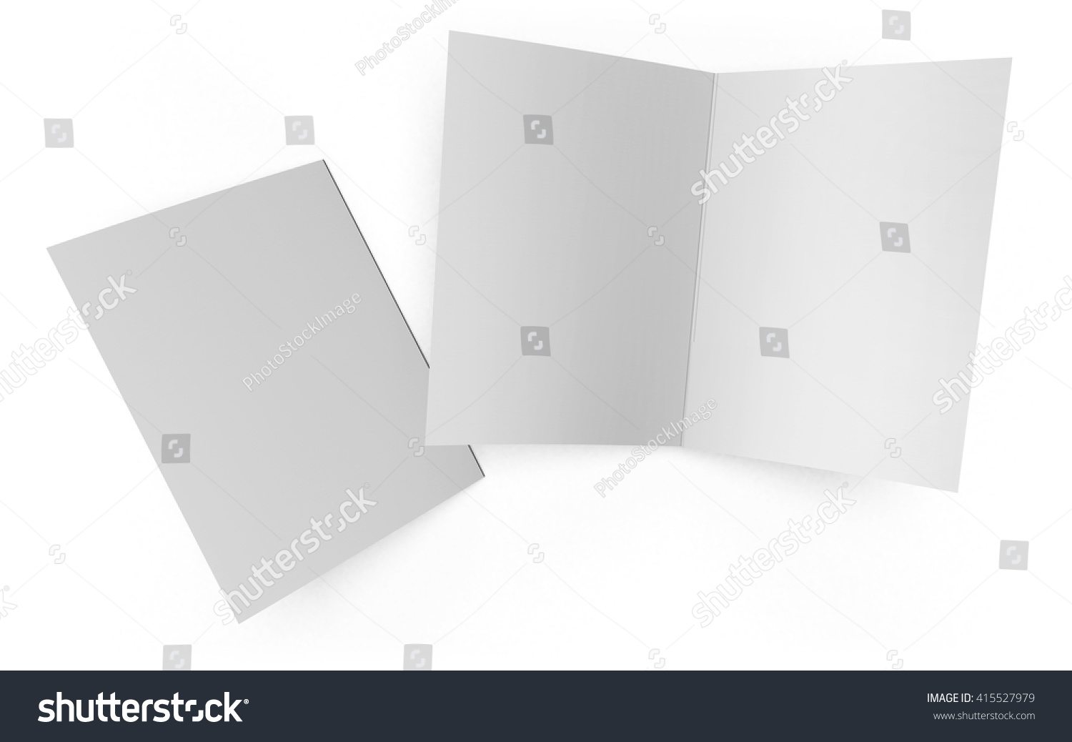 Open and closed folder isolated on white background. This mockup template includes a clipping path for easy selection of the booklet cover. #415527979