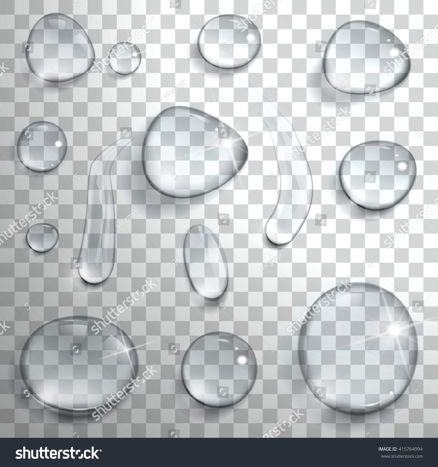 set of water drops on a transparent background #415764994