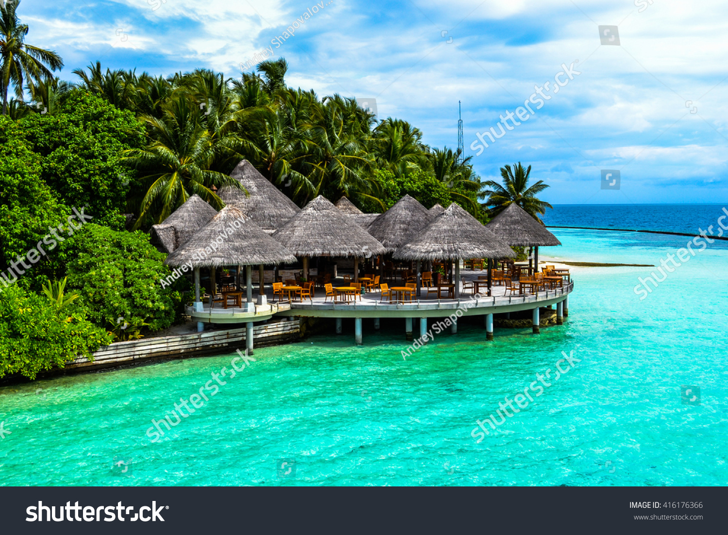beach villa in maldives near blue lagoon #416176366