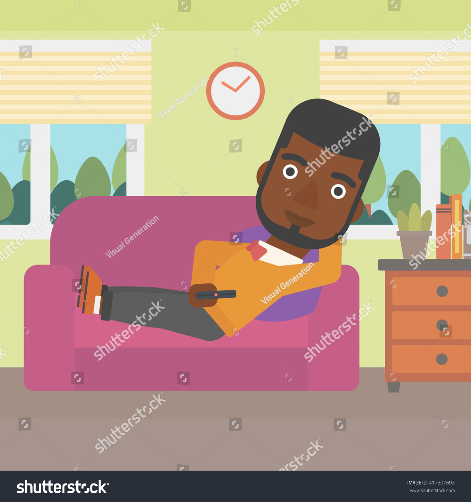 Man Lying On Sofa Royalty Free Stock Vector 417307693